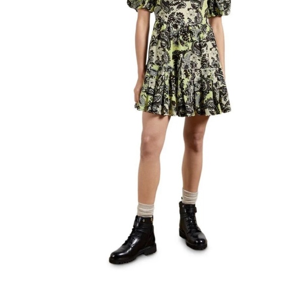 Ted Baker Paisley Mini Puff Sleeve Dress 100% Silk made in England - Picture 6 of 12